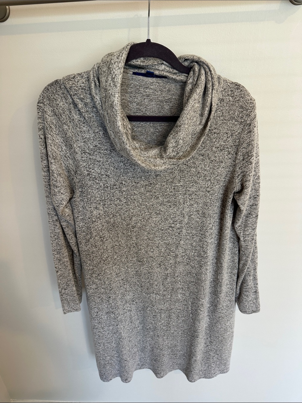 Cozy Cowl Neck Long Sleeve Sweater Dress - Gray